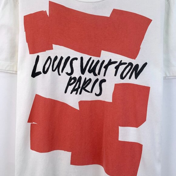 Louis Vuitton White Logo Print Cotton Round-Neck Short-Sleeve T-Shirt Size S Mad - Picture 7 of 8